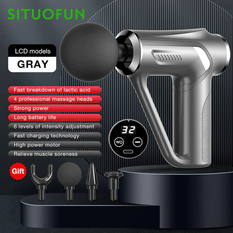 Pistola de masaje profesional SITUOFUN para tejido profundo con 32 niveles ajustables para el alivio muscular del cuello, cuerpo y espalda.
