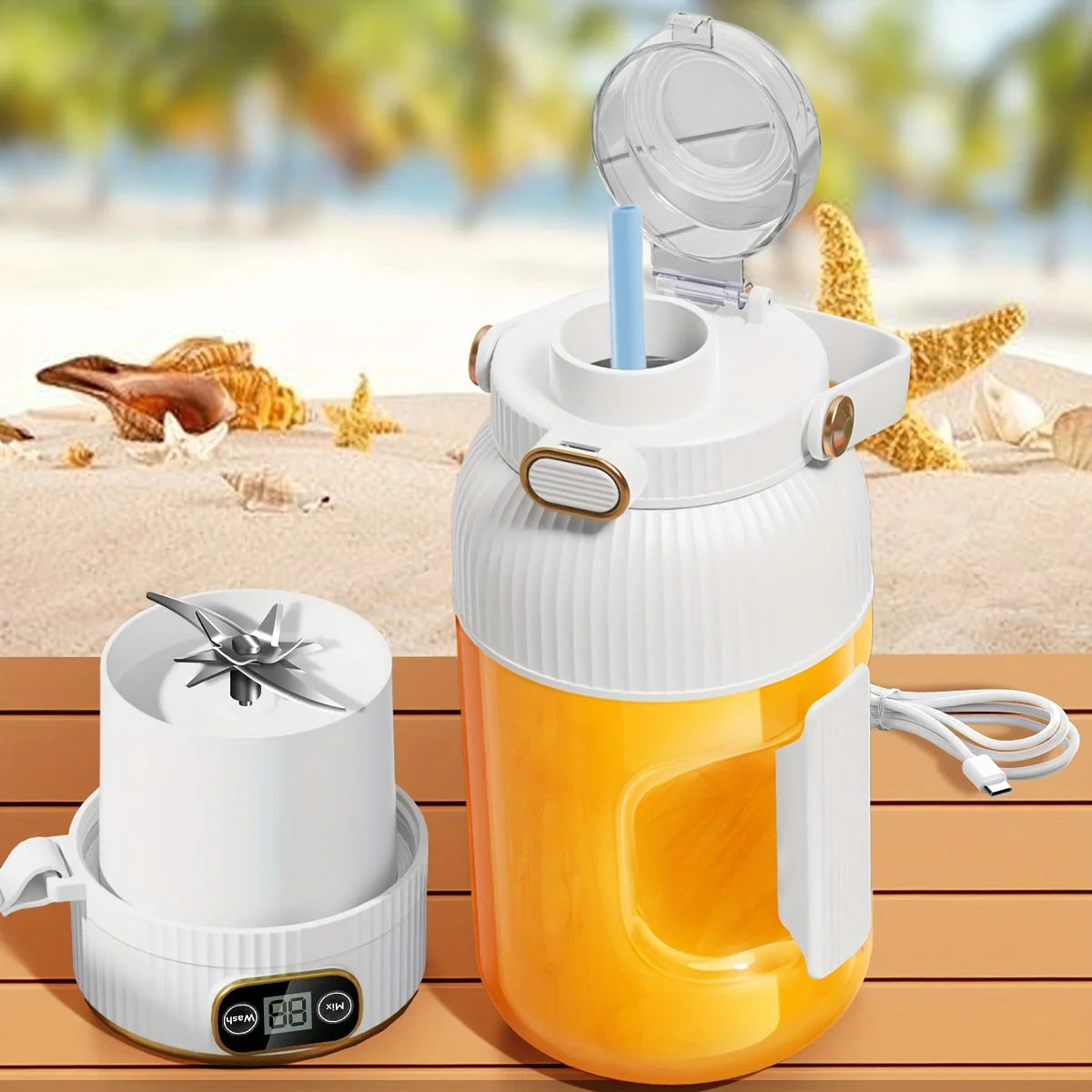 Exprimidor portátil Royelux 2025 con pantalla digital – batidora de viaje para smoothies y bebidas nutritivas para el gimnasio y la recuperación deportiva.