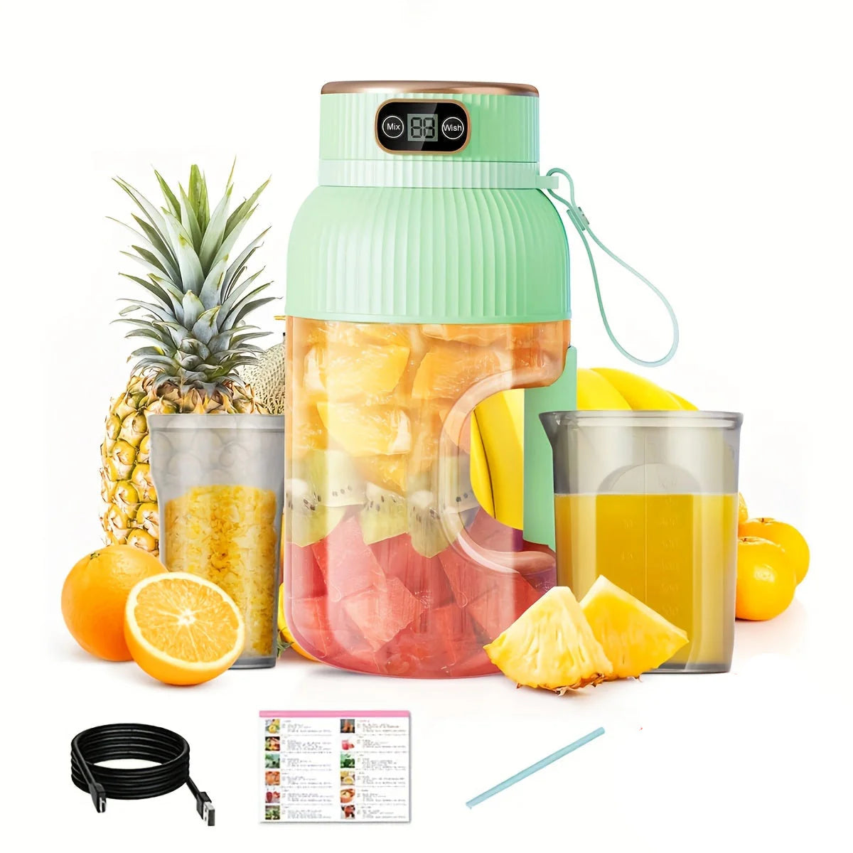 Exprimidor portátil Royelux 2025 con pantalla digital – batidora de viaje para smoothies y bebidas nutritivas para el gimnasio y la recuperación deportiva.