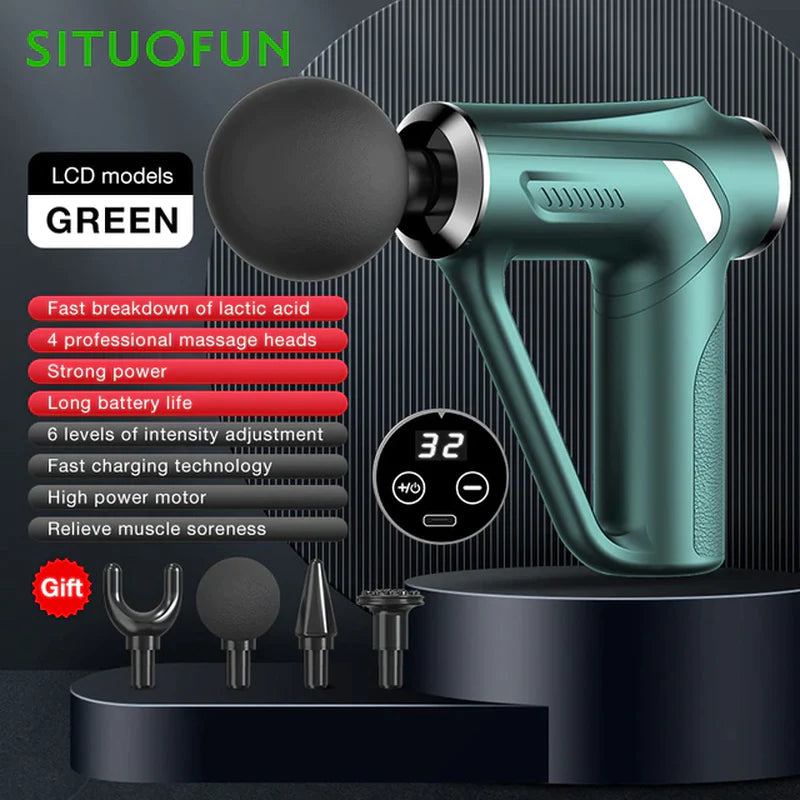 Pistola de masaje profesional SITUOFUN para tejido profundo con 32 niveles ajustables para el alivio muscular del cuello, cuerpo y espalda.