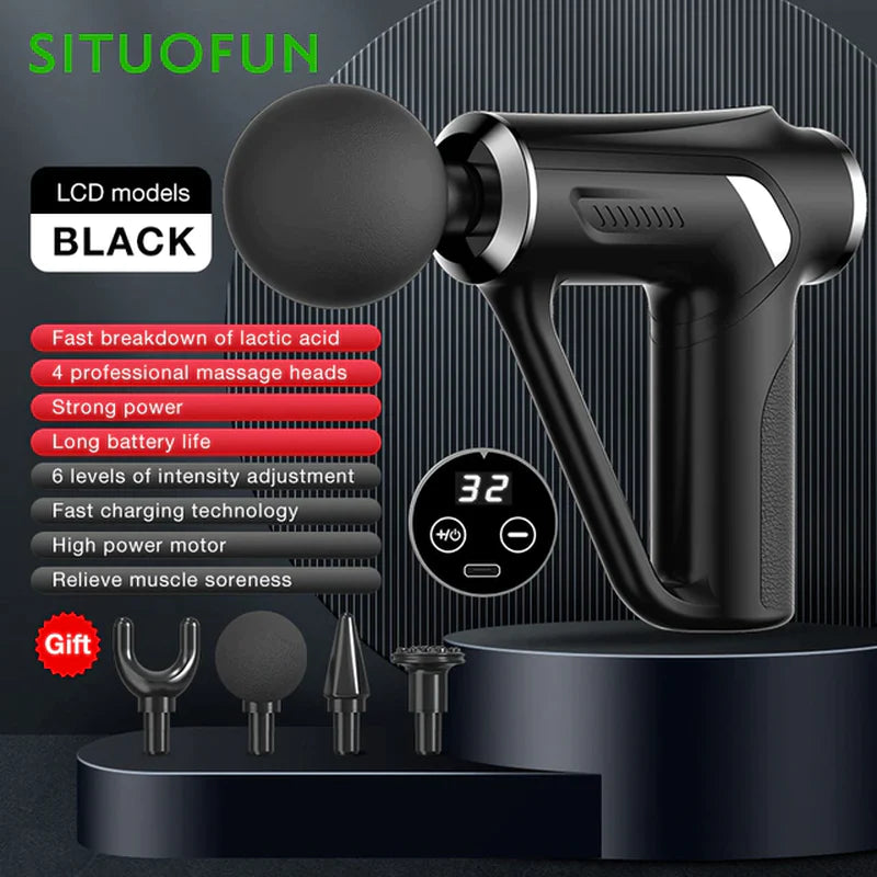 Pistola de masaje profesional SITUOFUN para tejido profundo con 32 niveles ajustables para el alivio muscular del cuello, cuerpo y espalda.