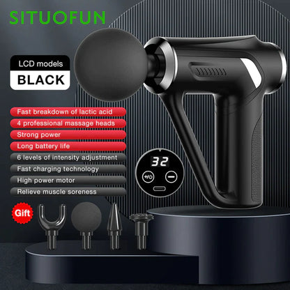 Pistola de masaje profesional SITUOFUN para tejido profundo con 32 niveles ajustables para el alivio muscular del cuello, cuerpo y espalda.