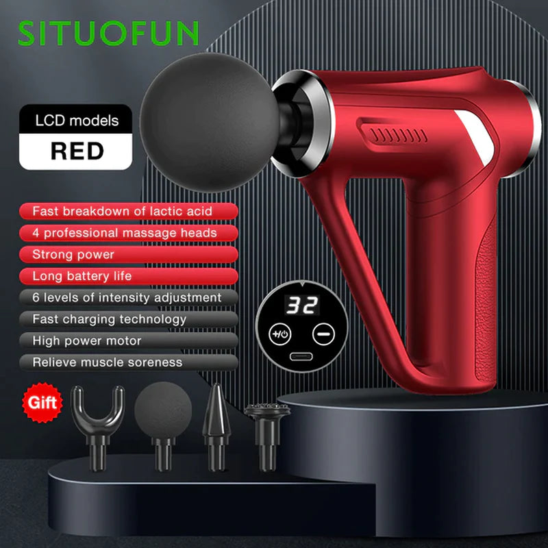 Pistola de masaje profesional SITUOFUN para tejido profundo con 32 niveles ajustables para el alivio muscular del cuello, cuerpo y espalda.