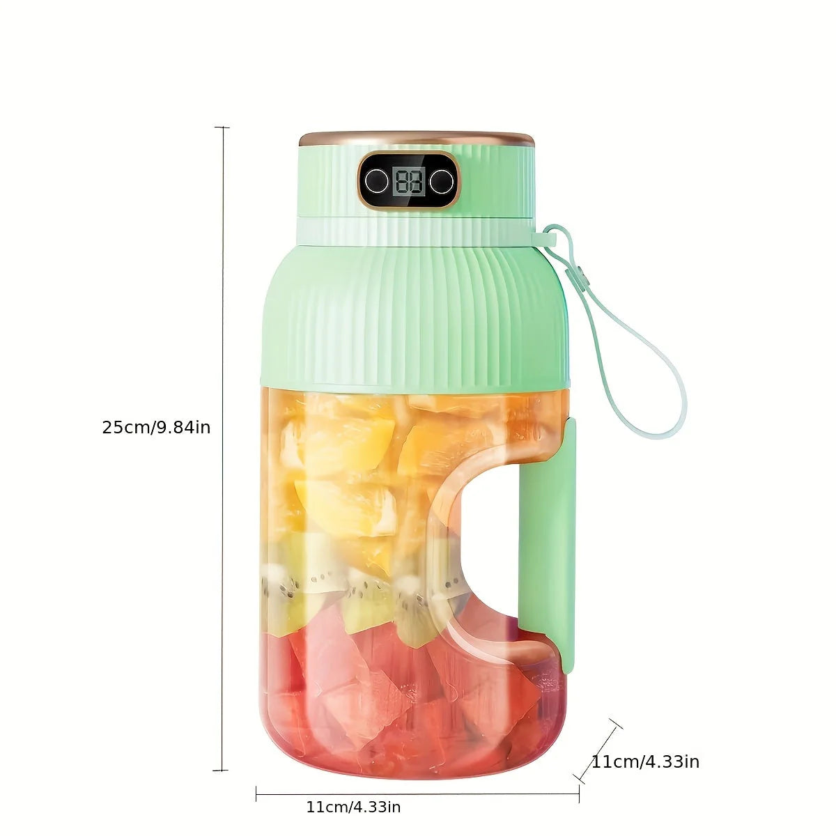 Exprimidor portátil Royelux 2025 con pantalla digital – batidora de viaje para smoothies y bebidas nutritivas para el gimnasio y la recuperación deportiva.