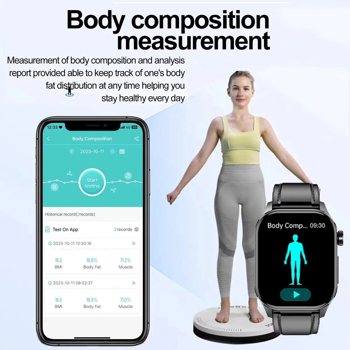 Reloj inteligente de monitorización de la salud para personas de todas las edades con seguimiento de presión arterial y glucosa.
