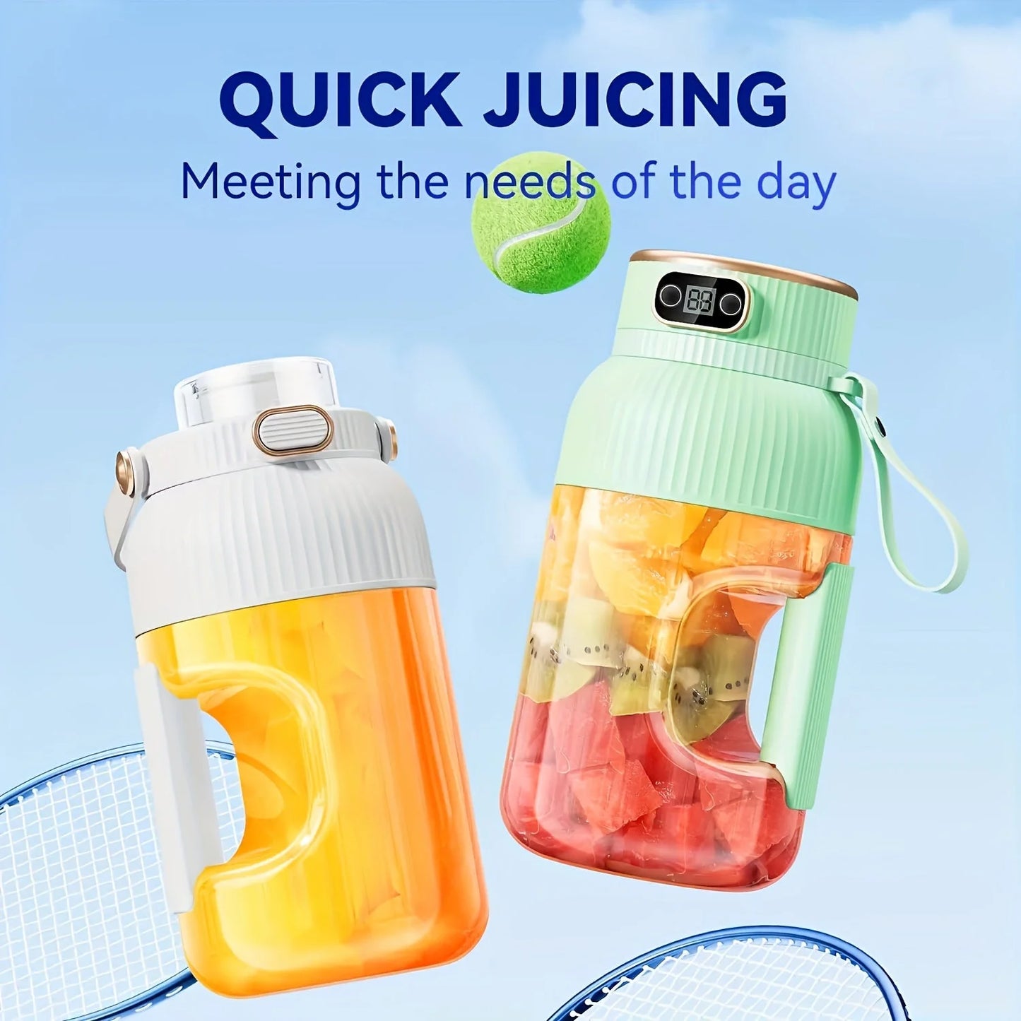 Exprimidor portátil Royelux 2025 con pantalla digital – batidora de viaje para smoothies y bebidas nutritivas para el gimnasio y la recuperación deportiva.